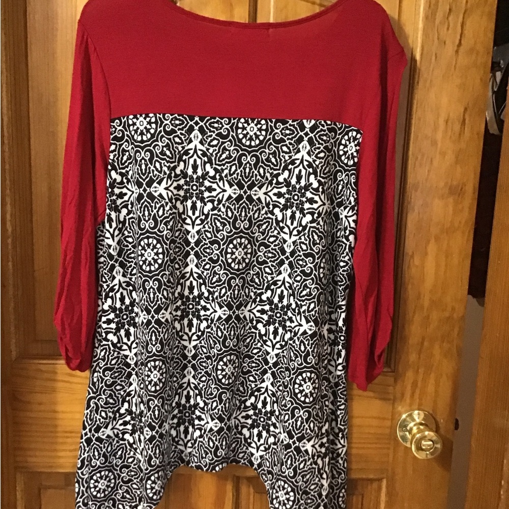 Woman size a large new with tags, faith and joy, red white, and black top - Picture 2 of 8